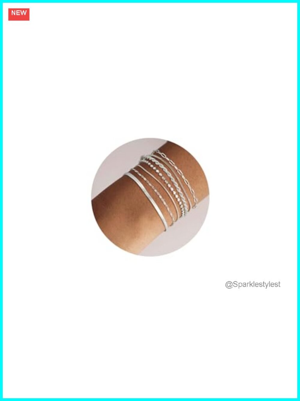 Kyerlyn 7-Piece Silver Brass Chain Bracelet Set Waterproof Stackable